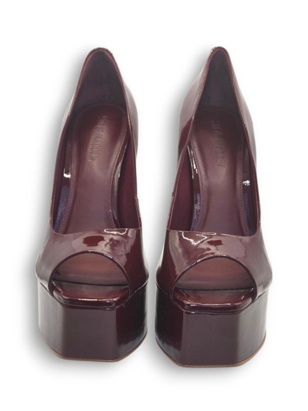 Steve Madden Ives Patent Garnet Red Leather Peep Toe Platform Stiletto Pumps - Picture 6 of 11